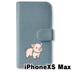 【新品未使用】 iPhone XS Max 手帳型スマホ ケース (色：ブルーグレー×ブタ) ぶた 散歩 ブタ 豚 キャラクター おしゃれ かわいい flip2-iphonexsmax-blgy-507