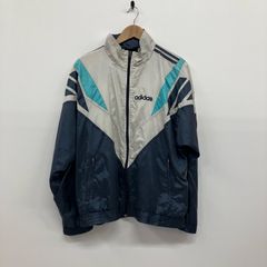 希少】90s アディダス ナイロンジャケット L立ち襟 ジップアップ 白 