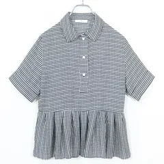 【美品】ポールスミス★チェック柄が可愛い♪ ペプラム風半袖シャツ 涼しい！ サイズ40 白×黒系 z20475のサムネイル