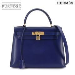 新品同様 エルメス HERMES ケリー 28 ボックスカーフ ブルー 2way