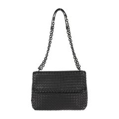 BOTTEGAVENETA ボッテガヴェネタ オリンピアバッグ ミディアム ショルダーバッグ 386499 レザー ブラック ガンメタ イントレチャート チェーンショルダー