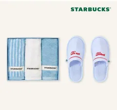 スターバックス* タオル (ブルー/ホワイト) 3P 屋内用 ルームシューズ 2 ペアのサムネイル