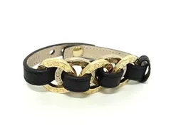BVLGARI ブルガリ ブレスレット ドッピオトンド マルチチャーム 33914 ブラック レザー メタル レディース 美品