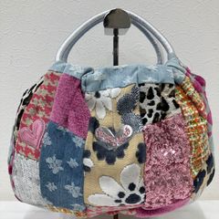 ロラライハリス♡YUWA水彩画アート生地♡刺繍の丸型絞りバッグ