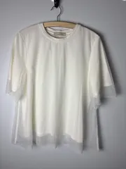アンデミュウ Andemiu 半袖 カットソー サマーニット プルオーバー トップス レディース アイボリー ホワイト 白 F フリーサイズ ボートネック きれいめ オフィスカジュアル 通勤 通学 上品 シンプル 定番 着回し 春 夏 美品のサムネイル