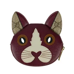 GUCCI グッチ コインケース GGスプリーム ズー キャット シェイプ 818766 ボルドー ベージュ PVC レザー レディース ゴールド金具 新古未使用展示品
