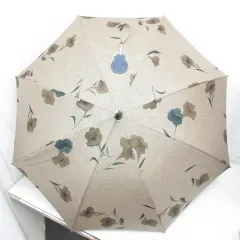 パラスパレス Pallas Palace 日傘 リネン 麻 花柄 親骨50cm 薄茶 ブラウン タグ付きのサムネイル