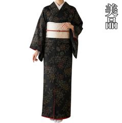 J894 美品 結城紬 藍染め 草花 正絹 和服 和装 着物 - メルカリ