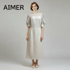 新品タグ付き　AIMER  エメ パフスリーブパーティドレス 5分袖　レース&シフォン ミモレ丈　フォーマルワンピース  ハレの日  アイボリー 9号　マザーズドレスのサムネイル