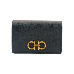 Salvatore Ferragamo フェラガモ 名刺入れ ガンチーニ カードケース IY-220371 ブラック系 レザー レディース ゴールド金具 新品未使用展示品のサムネイル