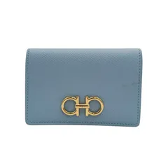 Salvatore Ferragamo フェラガモ 名刺入れ ガンチーニ カードケース IY-220371 ライトブルー系 レザー レディース ゴールド金具 新品未使用展示品のサムネイル