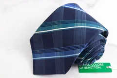 ユナイテッドカラーズオブベネトン ネクタイ ブランド チェック柄 シルク 未使用タグ付 PO メンズ ネイビー BENETTONのサムネイル