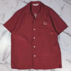 CALEE RUDE ルード オープンカラー 開襟 S/S ボーリングシャツ チェーンステッチ 刺繍 M バーガンディ 猫目ボタン キャッツアイのサムネイル
