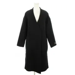 イェッカヴェッカ YECCA VECCA ロングコート F 黒 ブラック ノーカラー サイドスリット /AO28 ■GY99