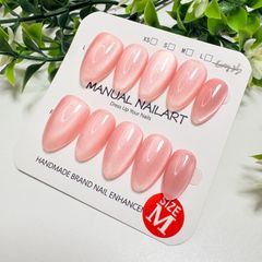 No.21ネイルチップ 韓国ワンホンキルティング リボンピンクマグネット