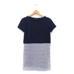 グリーンレーベルリラクシング ユナイテッドアローズ green label relaxing ワンピース ミニ 半袖 ギャザー コットン 千鳥格子 38 ネイビー 紺 /KT13のサムネイル