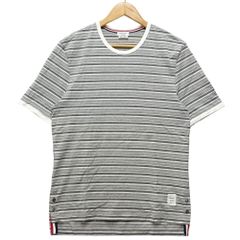 美品　トムブラウン　ボーダー半袖Tシャツ　4bar トリコロール　グレー　М〜L ⭐︎美品⭐︎THOM BROWNE Tシャツ グレー ボーダー サイズ1 - メルカリ