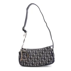 Christian Dior クリスチャンディオール トロッター ショルダーバッグ キャンバス レザー ネイビー系 シルバー金具