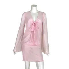 【定価￥118,000の90％OFF】Blumarine【ブルマリン】【レディース】フロントリボン結びデザインチュール2枚仕立てチュニックワンピース/ベビーピンク【サイズ42】【イタリア製】のサムネイル