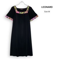 LEONARD 花柄 鳥柄 Vネック半袖ワンピース ブラック 40 - メルカリ
