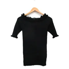 ルシェルブルー LE CIEL BLEU リブ カットソー Tシャツ 五分袖 フリル シンプル 36 ブラック 黒 /KT33のサムネイル