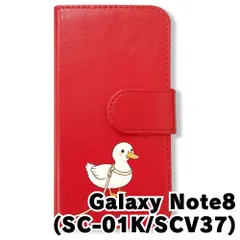 【新品未使用】 SC-01K/SCV37 Galaxy Note8 手帳型スマホ ケース (色：レッド×コールダック) アヒル コールダック 散歩 キャラクター かわいい flip2-sc01k-rd-509