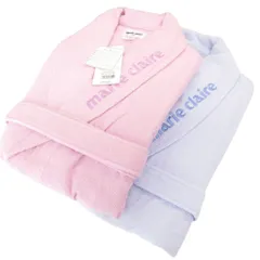 マリクレール MARIE CLAIRE タグ付き 2点セット バスローブ ガウン コットン ベルト ロング LA M ピンク 青 ブルー /FFのサムネイル