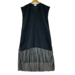 LANVIN ランバン 切替 ワッシャープリーツワンピース size38/ブラック×ダークグレーのサムネイル
