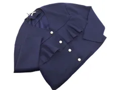 natural couture ナチュラルクチュール パールボタン フリル Vネック ノーカラー ジャケット sizeF/紺 ■◇ レディースのサムネイル