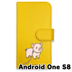 【新品未使用】 Android one S8 手帳型スマホ ケース (色：イエロー×ブタ) ぶた 散歩 ブタ 豚 キャラクター おしゃれ かわいい flip2-androidones8-ye-507