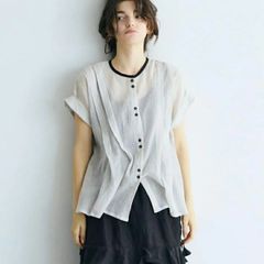 pillings ピリングス ブラウス ノースリーブ ブラック ウール リネン 