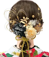 入学式 振袖 ヘアアクセサリー ヘッドドレス 卒業式 ゴールド 着物 金箔 袴 和装 小花モチーフ 浴衣 水引き ブライダル ドライフラワー ウエディング 造花 七五三 発表会 髪飾り LQ1050 成人式