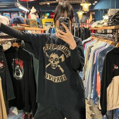 アフリクション ドクロ ハーフボタン ブリーチ加工 AC/DC パーカー