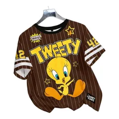 LOONEY TUNES TWEETY　トゥイーティー　Tシャツ　ブラウン　半袖　ラウンドネック　茶色　ルーニーテューンズ　練習着　ダンスレッスン着　ルームウェア　部屋着　可愛い　アメコミ　キャラクター　レトロ　ギフト　プレゼント　海外製品のサムネイル