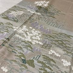 D906 夏着物 訪問着 風景 花刺繍 紫 絽 正絹 着物 - メルカリ