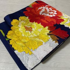 美品 夏帯 名古屋帯 正絹 絽 銀糸 白 モダン 長さ360cm 開き仕立て