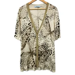BLUMARINE(ブルマリン) カーディガン サイズI 42 レディース美品  アイボリー×ダークブラウン×ゴールド 半袖のサムネイル