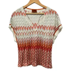 MISSONI(ミッソーニ) 半袖カットソー サイズ40 M レディース美品  白×オレンジ×ピンク Vネックのサムネイル
