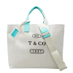 ティファニー ウィークエンド トートバッグ ショルダーバッグ 2WAY アイボリー ブルー キャンバス レザー レディース TIFFANY&Co.【1-0271457】のサムネイル