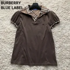 バーバリーブルーレーベル BURBERRY BLUE LABEL スキッパーシャツ カットソー 半袖 パフスリーブ プルオーバー 茶 ブラウン 38 Mサイズ ノバチェック ホースロゴ 刺繍 上品 綺麗め お出かけ 春夏