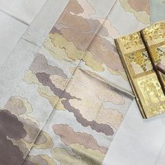 藤井寛 落款入 振袖 未仕立て品 仮絵羽 鶴 七宝繋ぎ 金駒 金彩 紋意匠 正絹 藤井寛 落款入 振袖 未仕立て品 仮絵羽 鶴 七宝繋ぎ 金駒 金彩 紋意匠