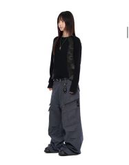 MASONPRINCE ナイロン カーゴパンツ ワイド グレー ウエストゴム