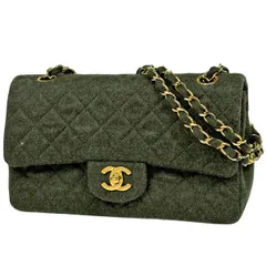 シャネル CHANEL マトラッセ Wフラップ チェーン ショルダーバッグ ココマーク ファブリック ダークグリーン A01113 レディース 【中古】