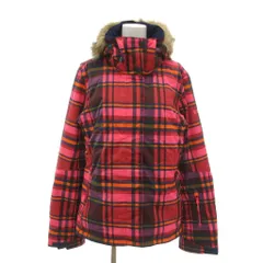 ロキシー ROXY 中綿ジャケット コート M ピンク 紺 ネイビー チェック柄 長袖 フェイクファー ハーフ丈 /NU ■ECF005のサムネイル
