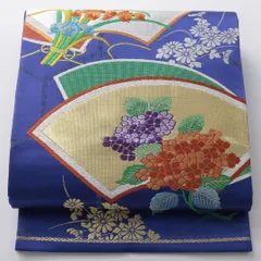 超特価！未使用品 袋帯 帯丈432cm 正絹 六通 フォーマル 唐織 扇面文 紫陽花 しつけ糸 朱系 1243-02081