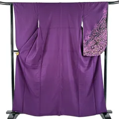 振袖 身丈161cm 裄丈64.5cm M 袷 二尺袖 桜 流水 紫 化繊 優品 【中古】のサムネイル