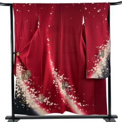 J571 美品 振袖 長襦袢セット 金彩加工 手描き 蝶 正絹 身丈166cm 