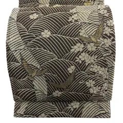 袋帯 秀品 斉藤三才 落款 鳥 波 金銀糸 茶色 お太鼓柄 正絹 【中古】のサムネイル