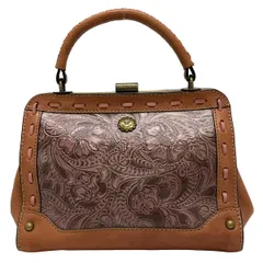 ANNA SUI(アナスイ) ハンドバッグ - ライトブラウン×ピンク 花柄/型押し加工/裏地総柄/がま口 レザー