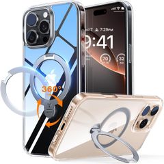 TORRAS Ostand Spin iPhone 16 Pro용 케이스 클리어 초강성 360° 태엽식 스탠드 5000회 개폐 내구 미군 규격 MIL-STD-810H 링 부착 MagSafe 대응 마그넷 탑재 내충격 방지문